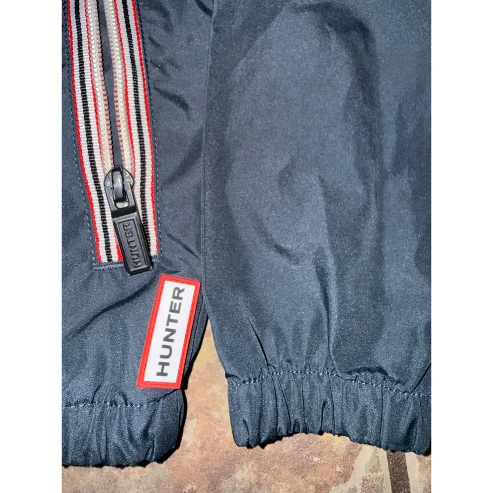 Hunter Original Kids Navy Blue Hooded Windbreaker Jacket Size 7-8 Striped Trim